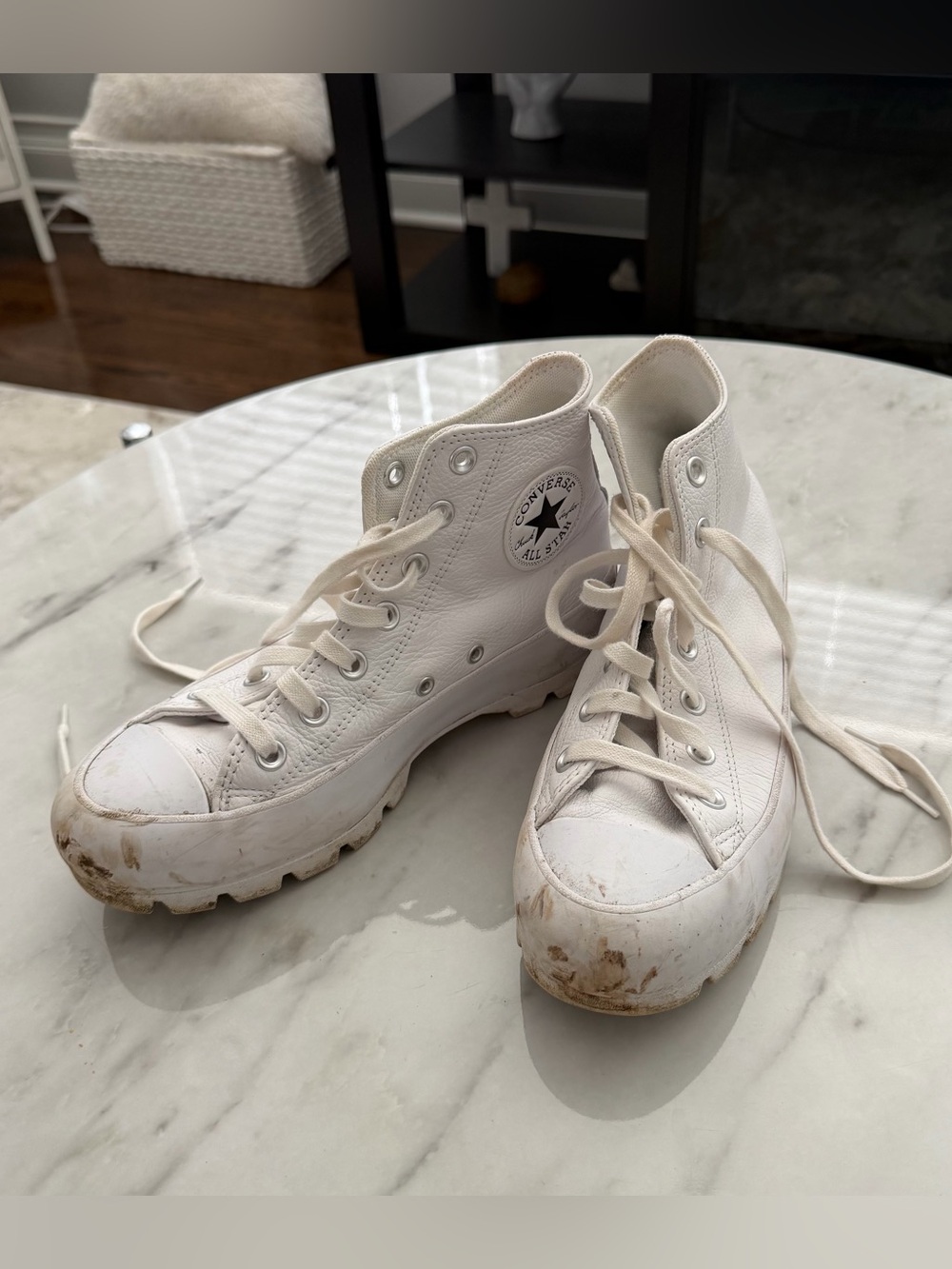 Converse Leather White High Top Platform Sneakers